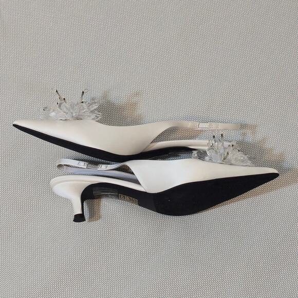 Jeffrey Campbell Kitten Heel Slingback White Satin Crystal Embellishment Sz 6.5 - Picture 4 of 7